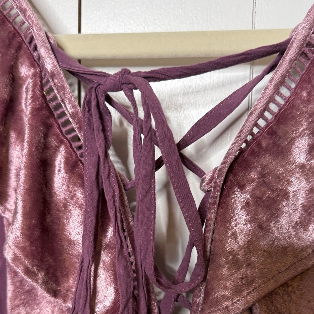Free People Lilian Velvet Lace Up Back Ruffle Crop Top Lavender - Picture 7 of 7
